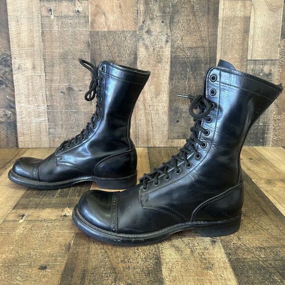 Double H 975 Vintage Cap Toe Black Jump Boots Mens 8 D - Picture 10 of 12